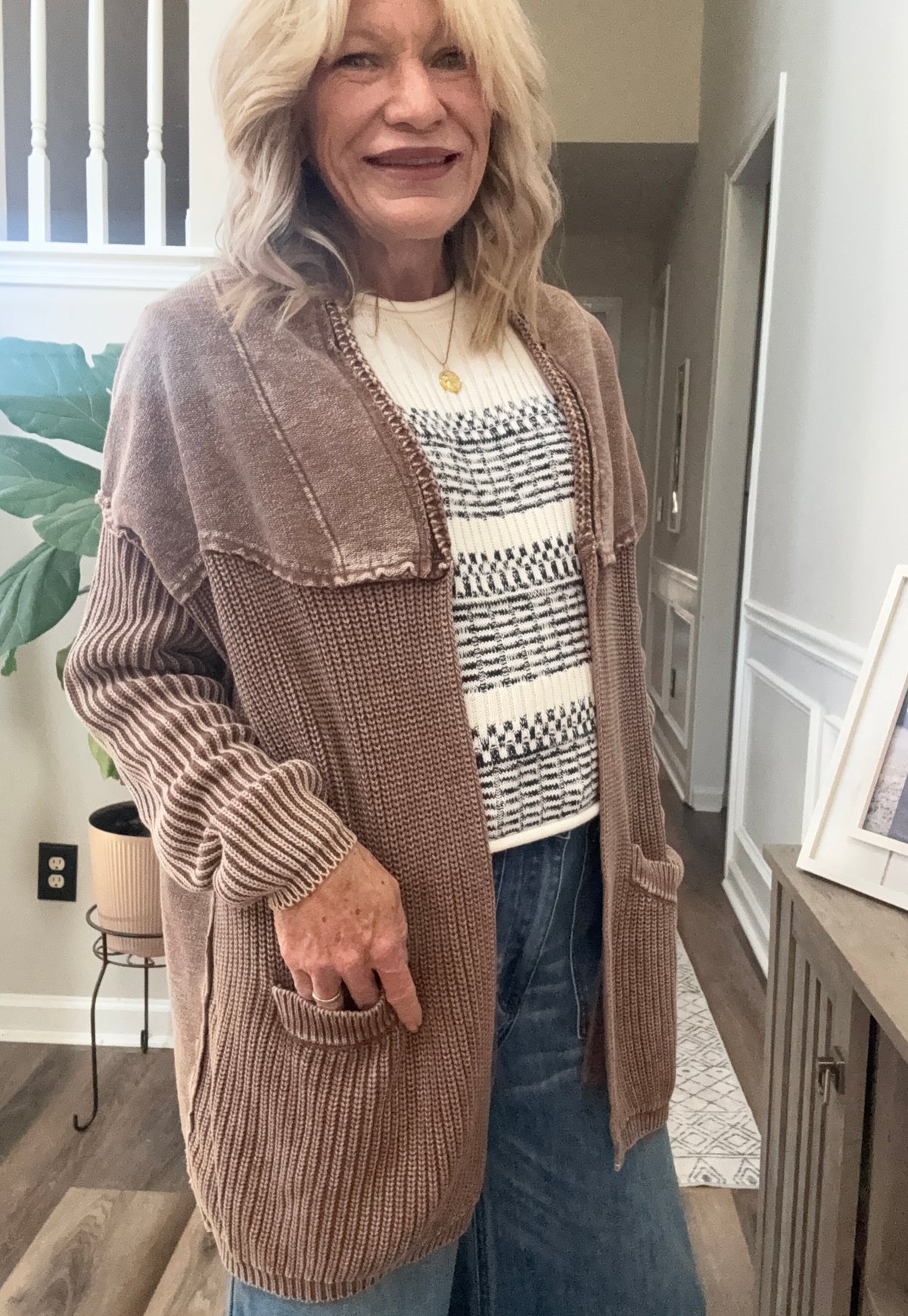 Mineral Washed Cardigan in Chocolate