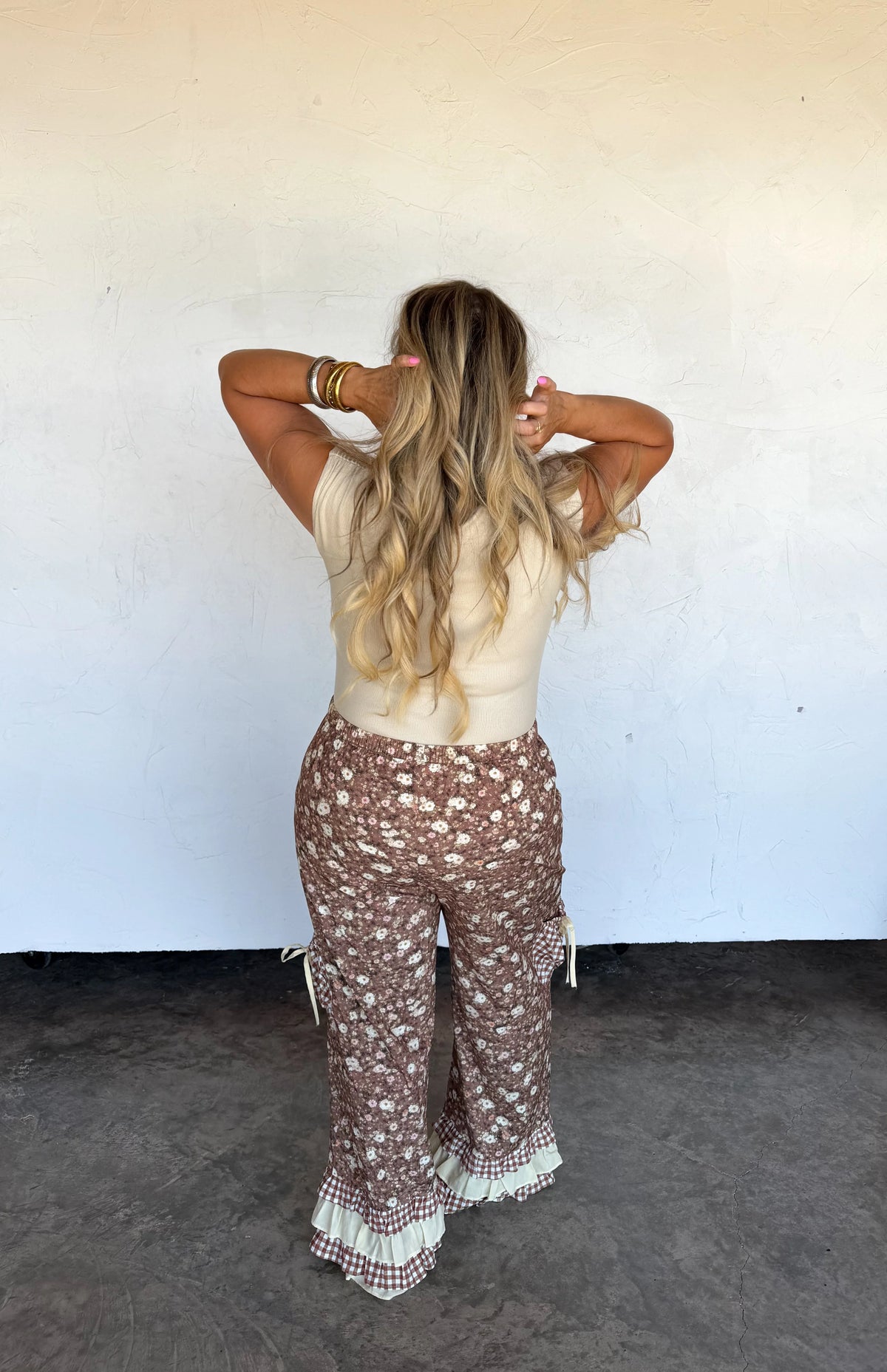 Ruffled Plaid Wide Leg Pants