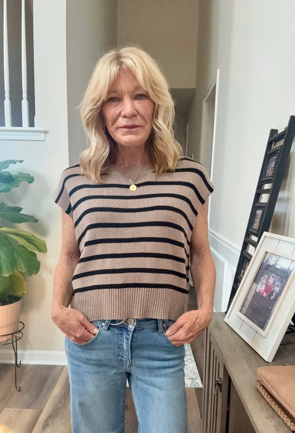 Stripe Knit Top in Taupe/Black