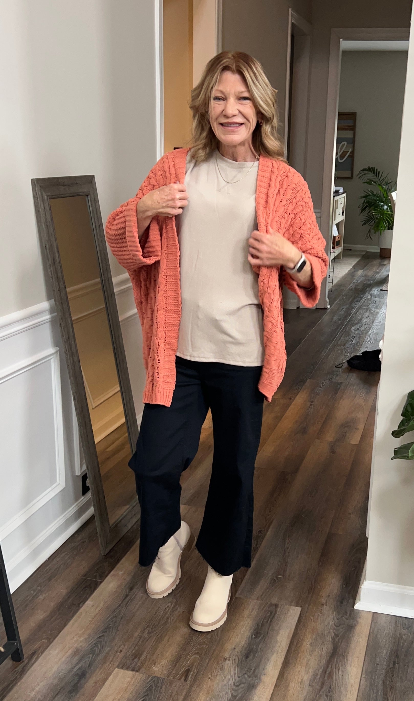 3/4 Folded Sleeves Cardigan in Apricot 40%0ff use code sale40