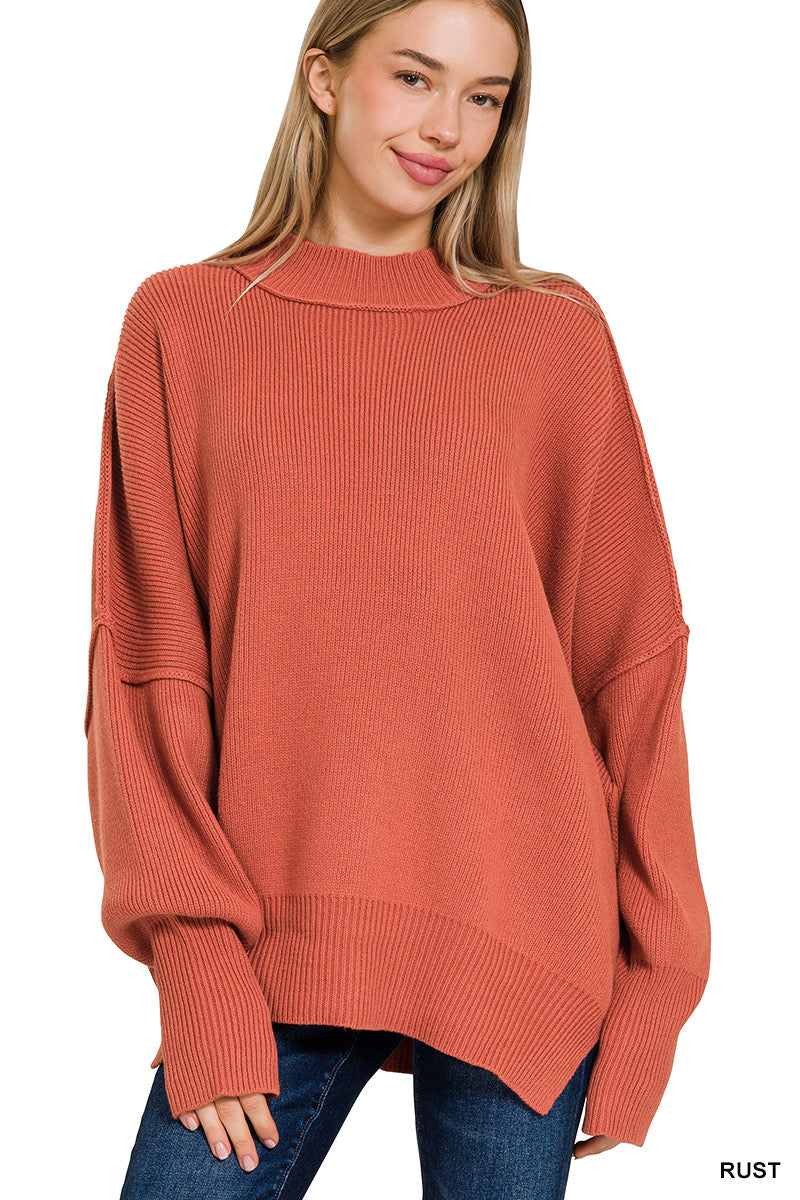 Side Slit Oversized Sweater in Rust