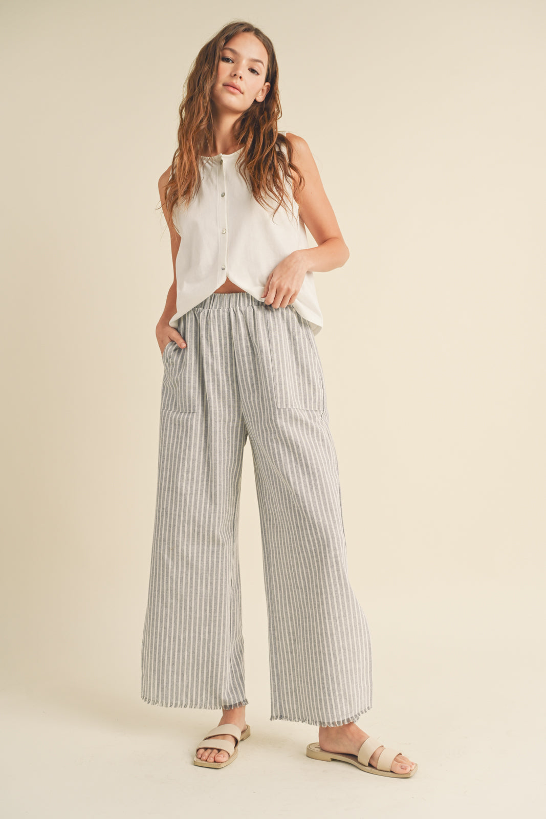 Striped linen pants in Cloud