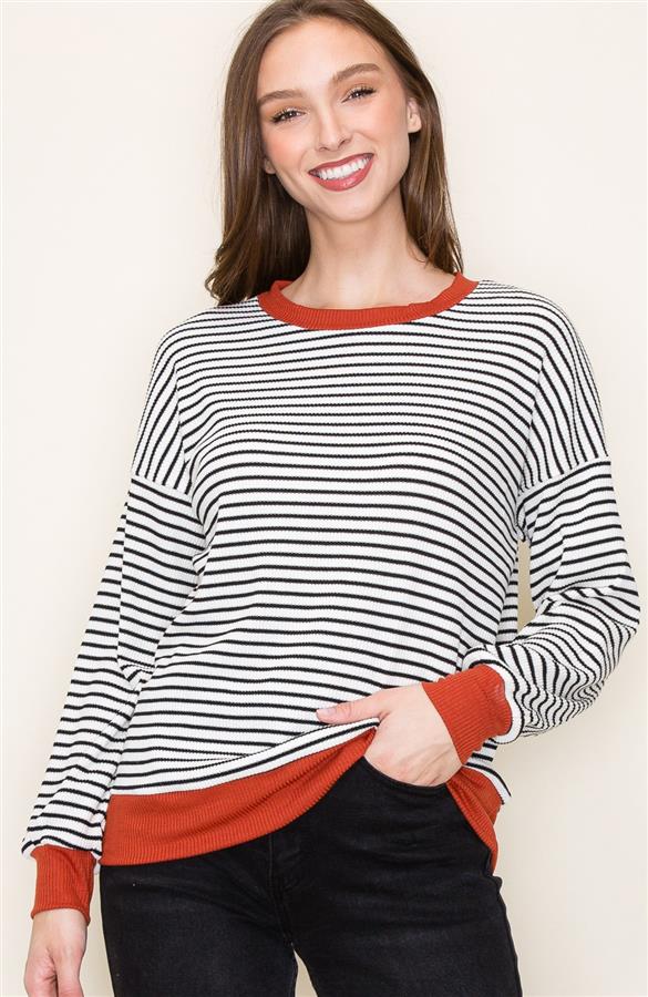 Contrast Trim Striped sweater