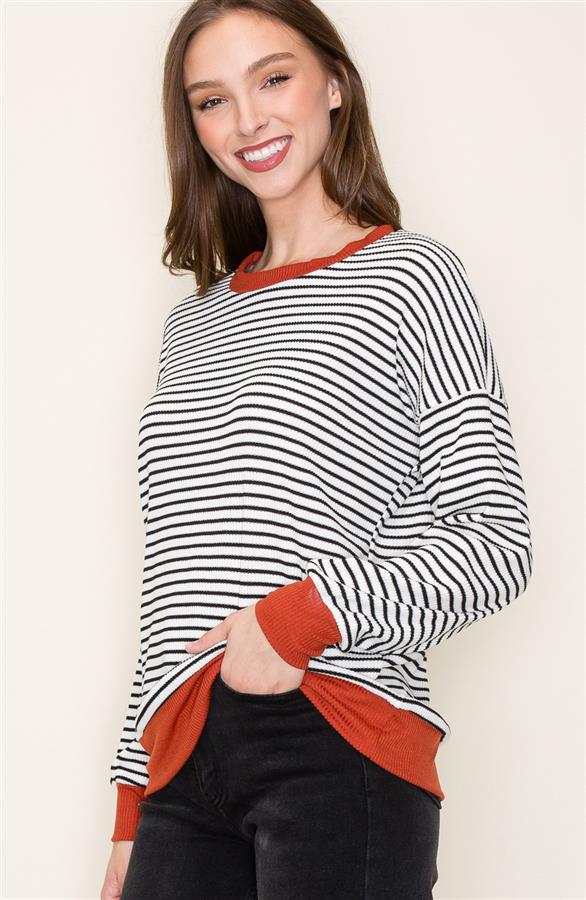 Contrast Trim Striped sweater