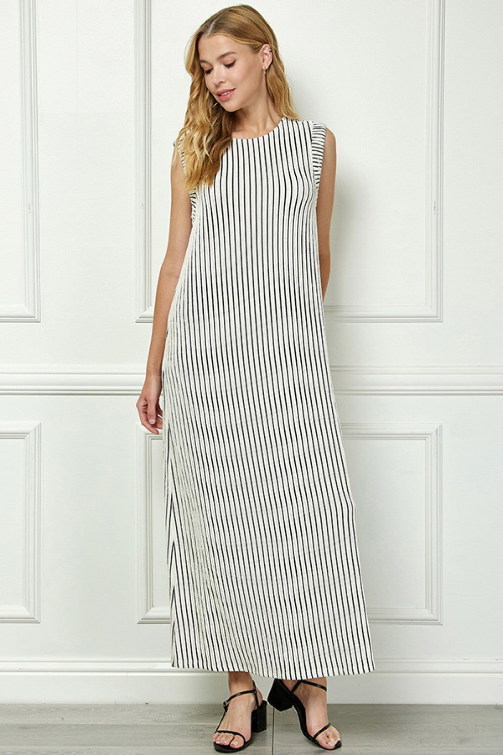 Vertical Stripe Sleeveless Maxi Dress