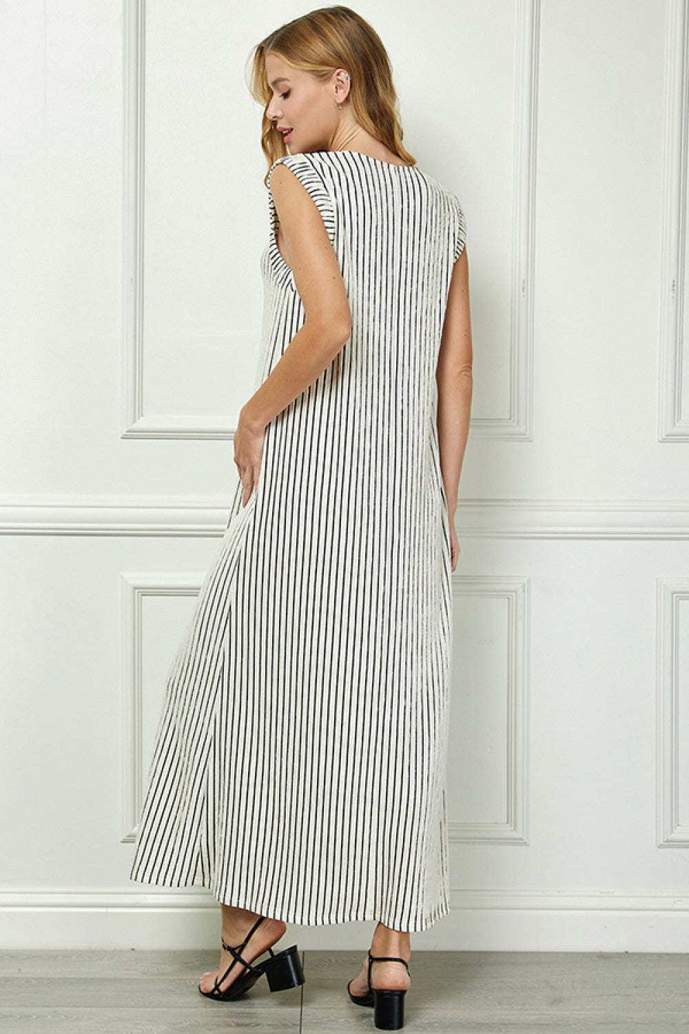 Vertical Stripe Sleeveless Maxi Dress