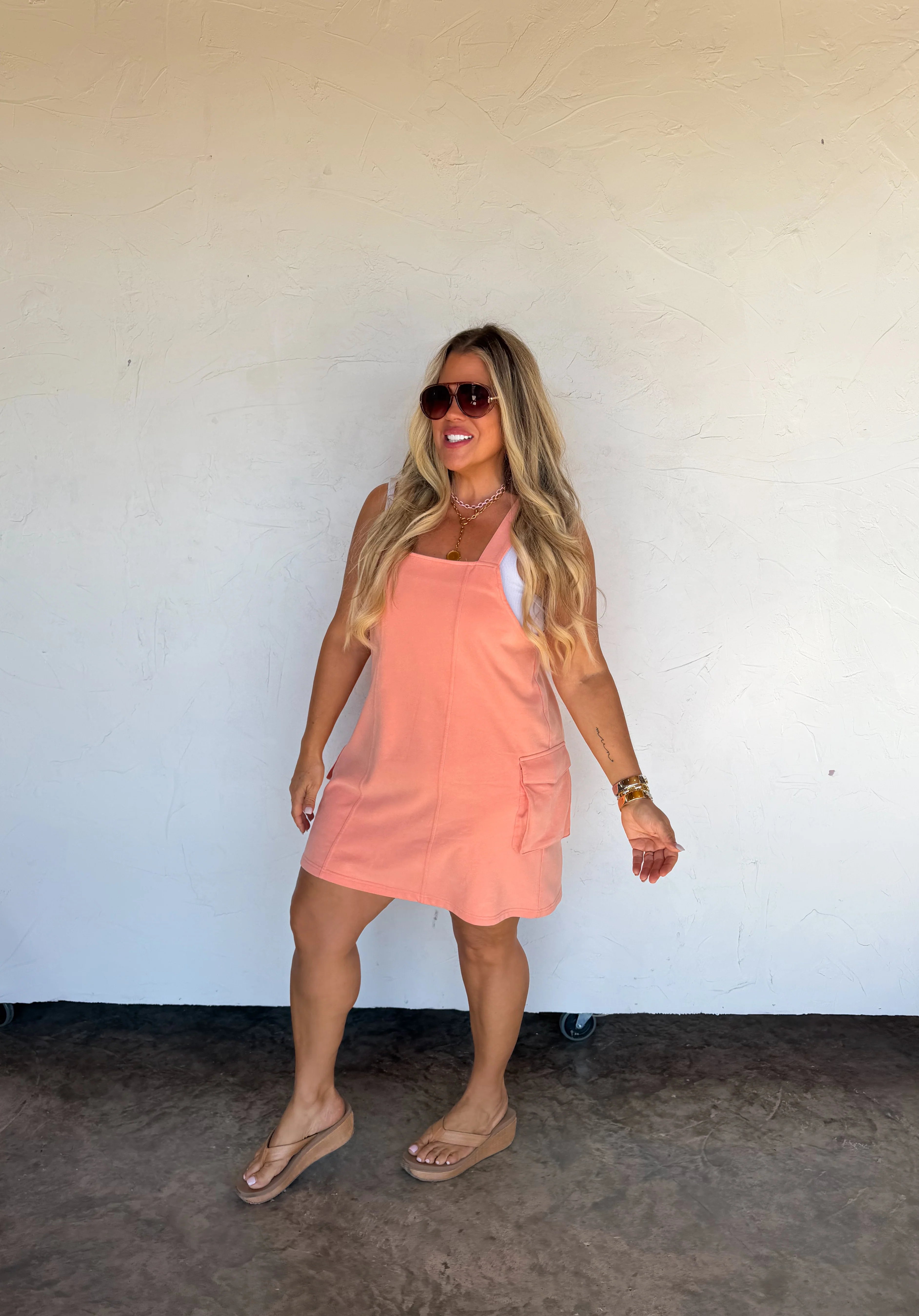 Summer Overall Dress in Coral 40% off