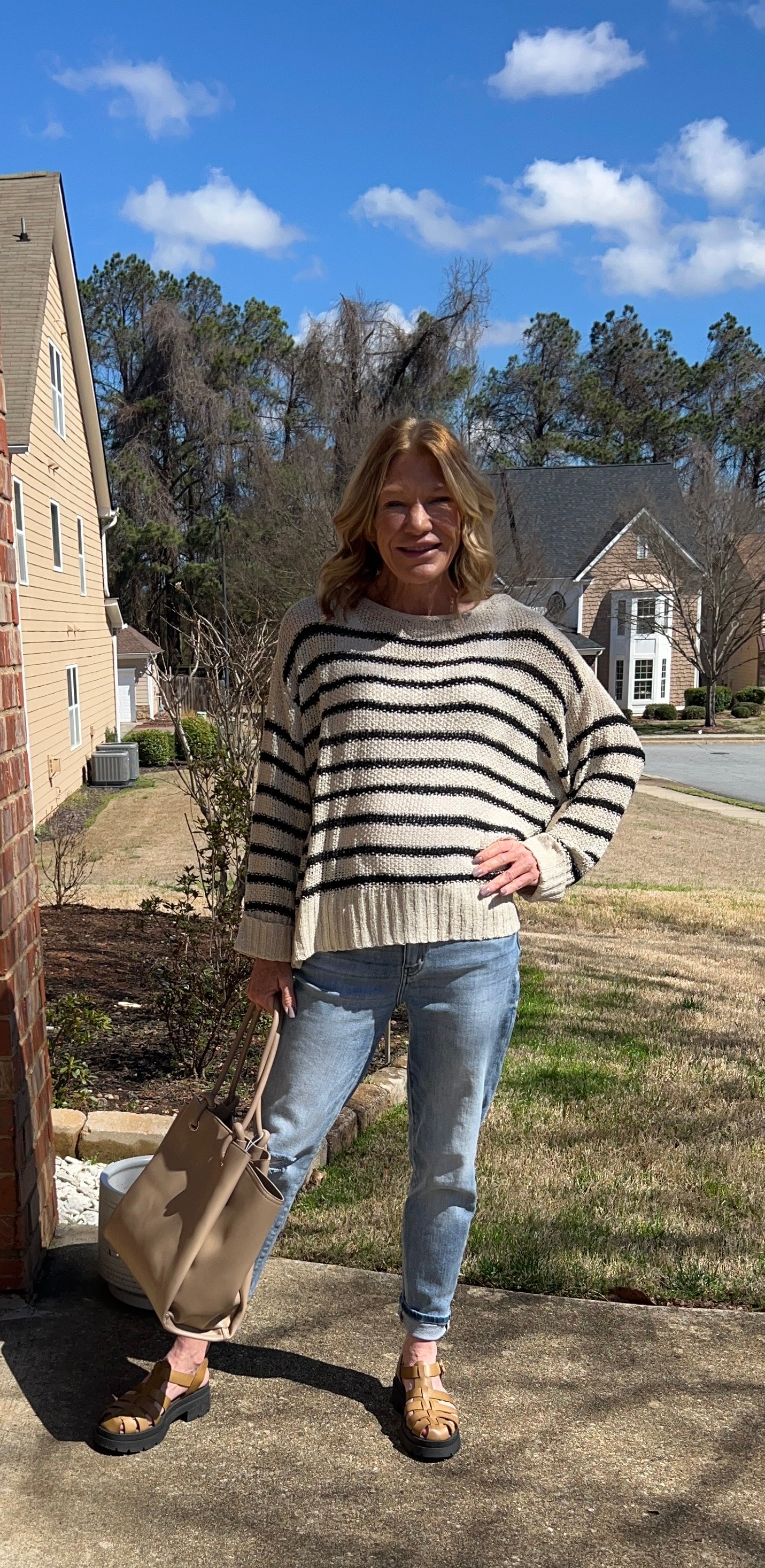 Striped open knit sweater