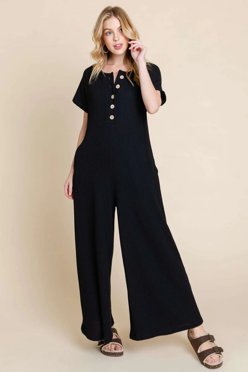 Soft Ribbed Jumpsuit in Black