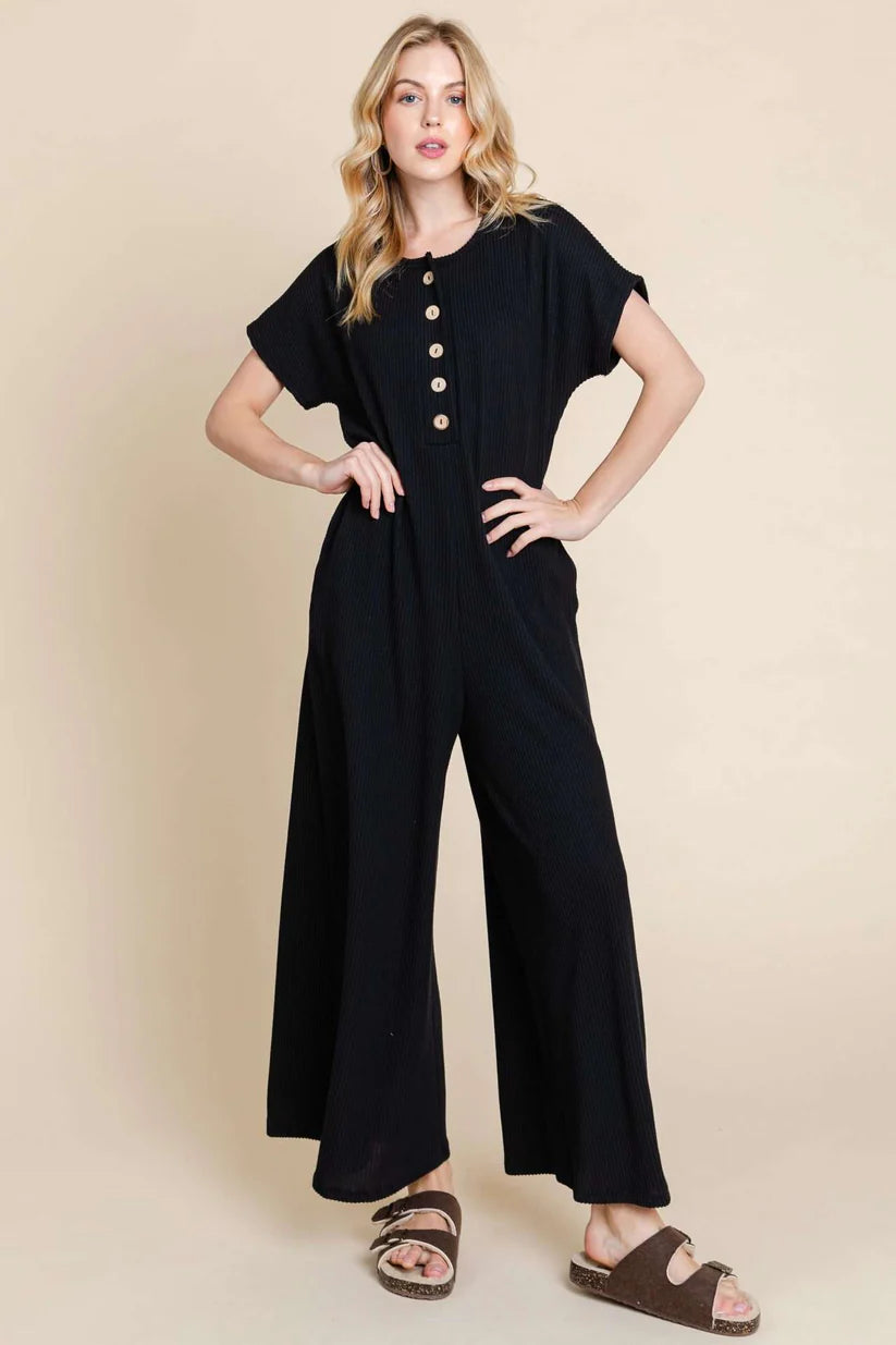 Soft Ribbed Jumpsuit in Black