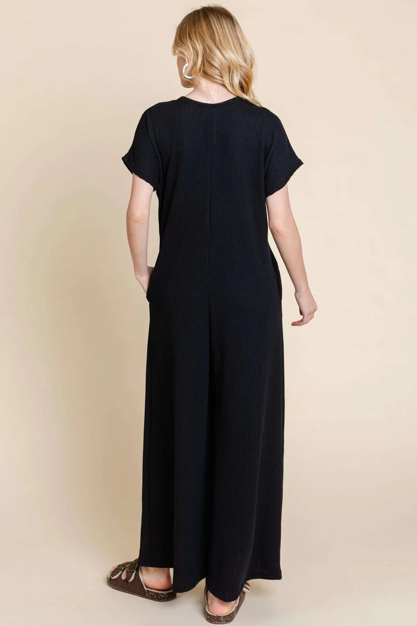 Soft Ribbed Jumpsuit in Black