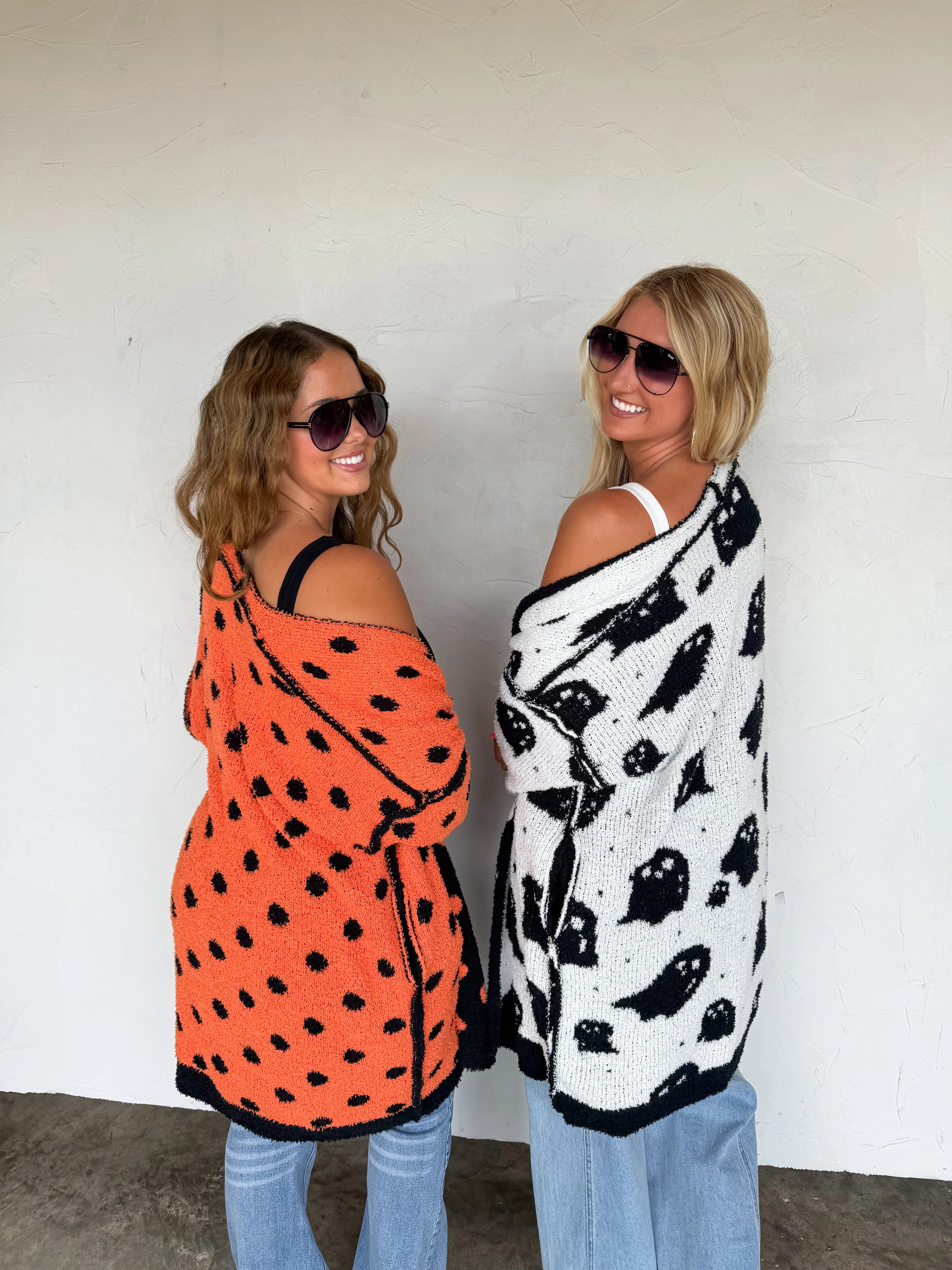 Reversible Cloud Cardigan Halloween Polka Dots