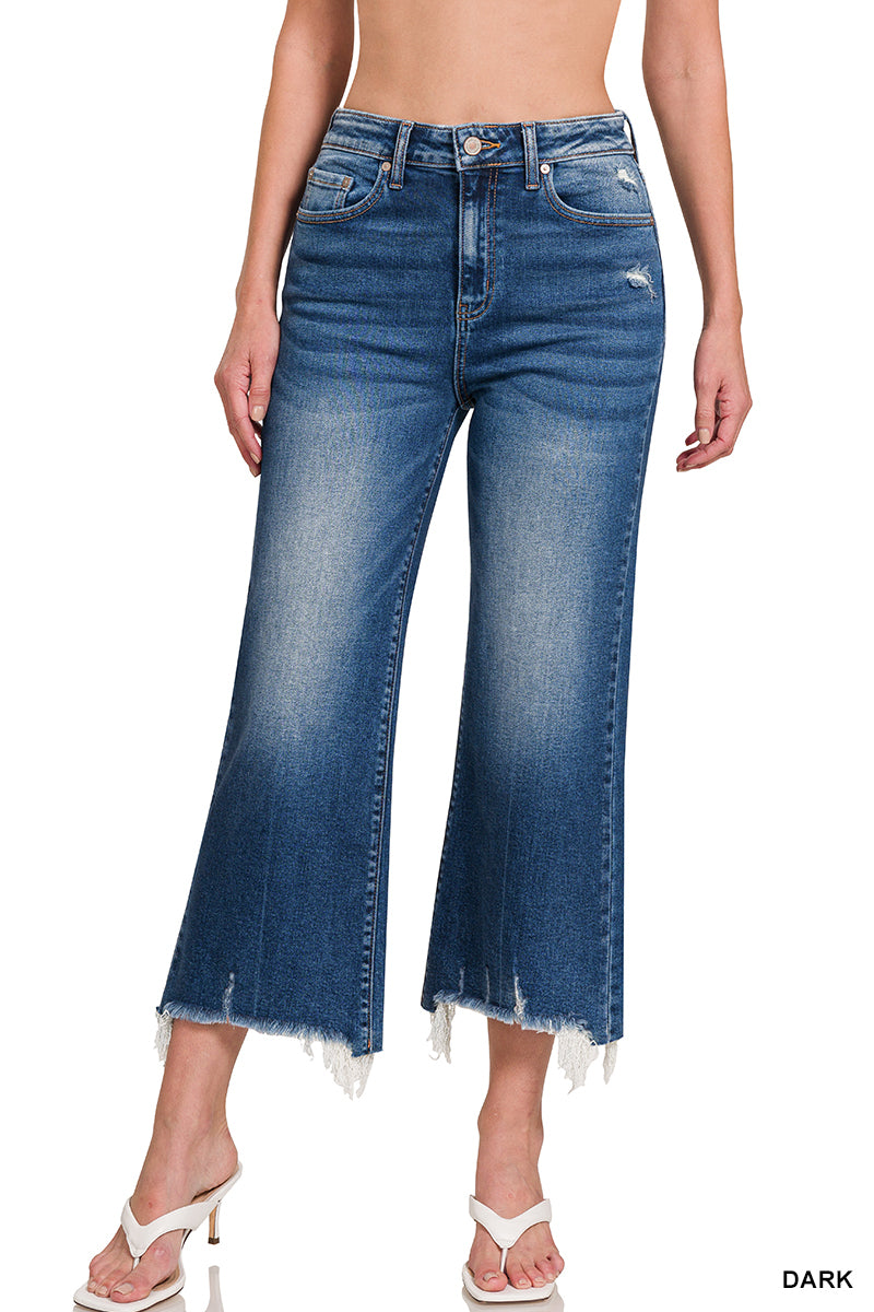 Zenana Kick Crop Flared Denim