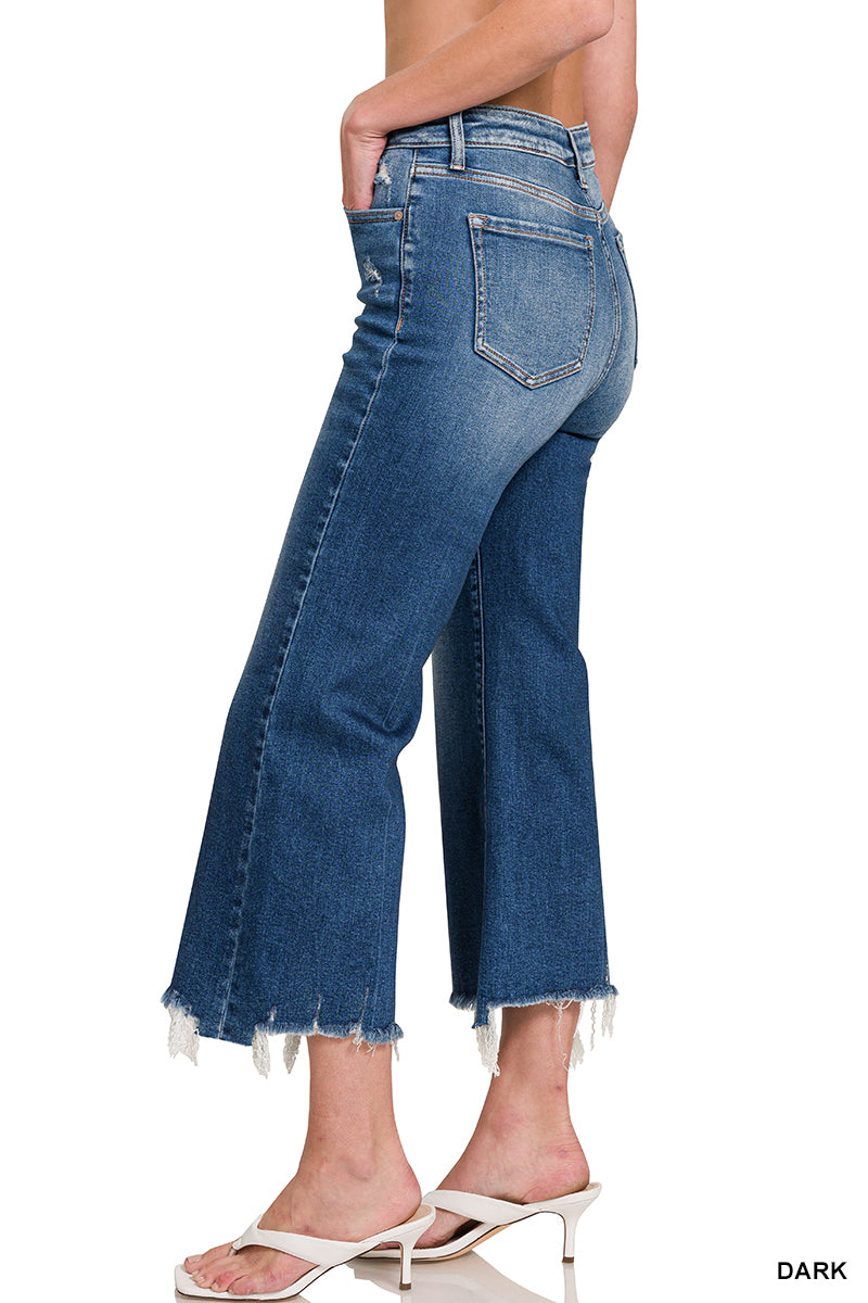 Zenana Kick Crop Flared Denim