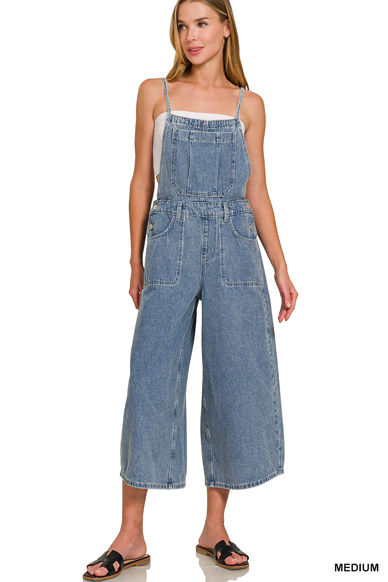 Crop Wide Leg Denim Overalls