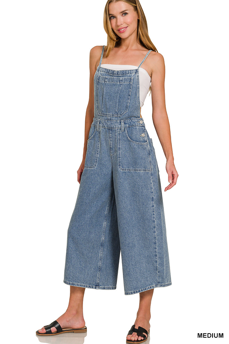 Crop Wide Leg Denim Overalls