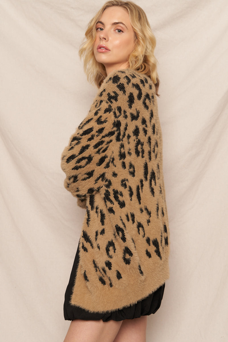 Soft Leopard Print Sweater Cardigan