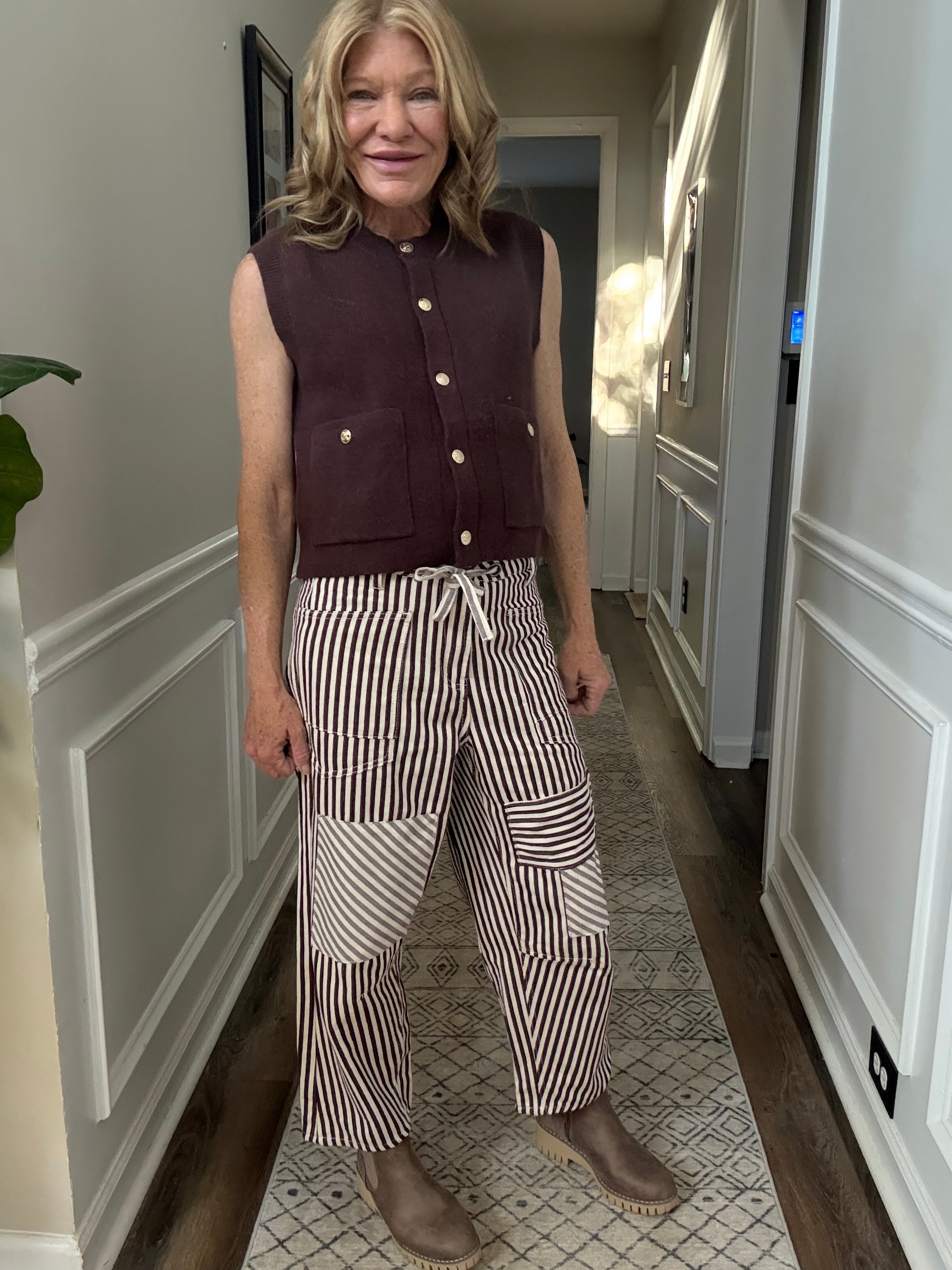 Stripe Drawstring Barrel Pants