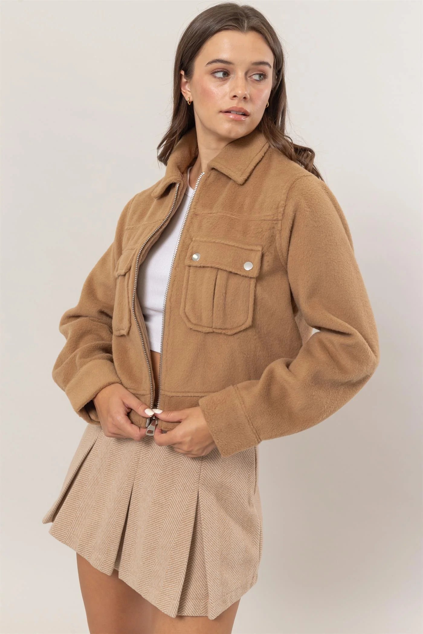 Brushed Short Jacket in Taupe