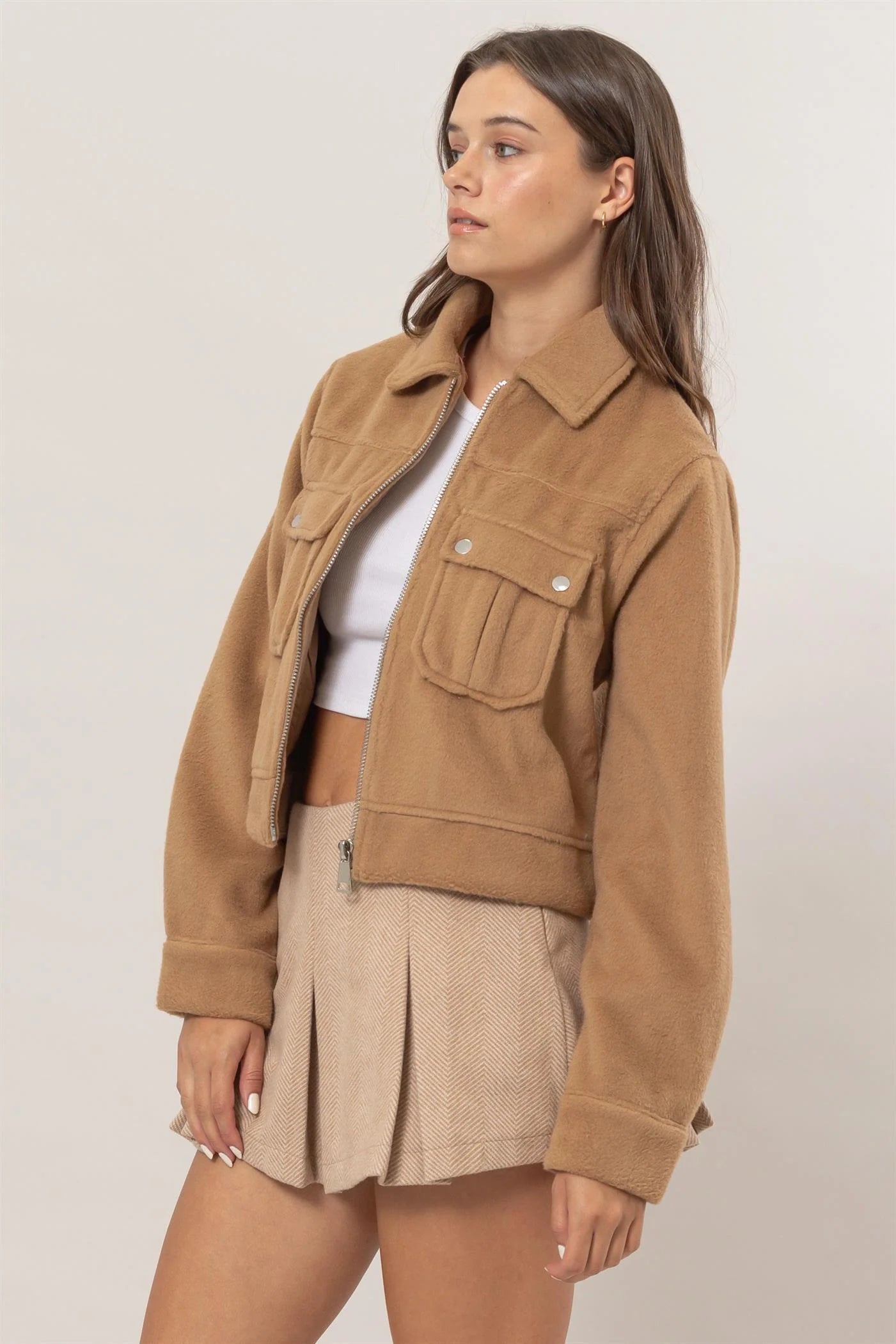 Brushed Short Jacket in Taupe