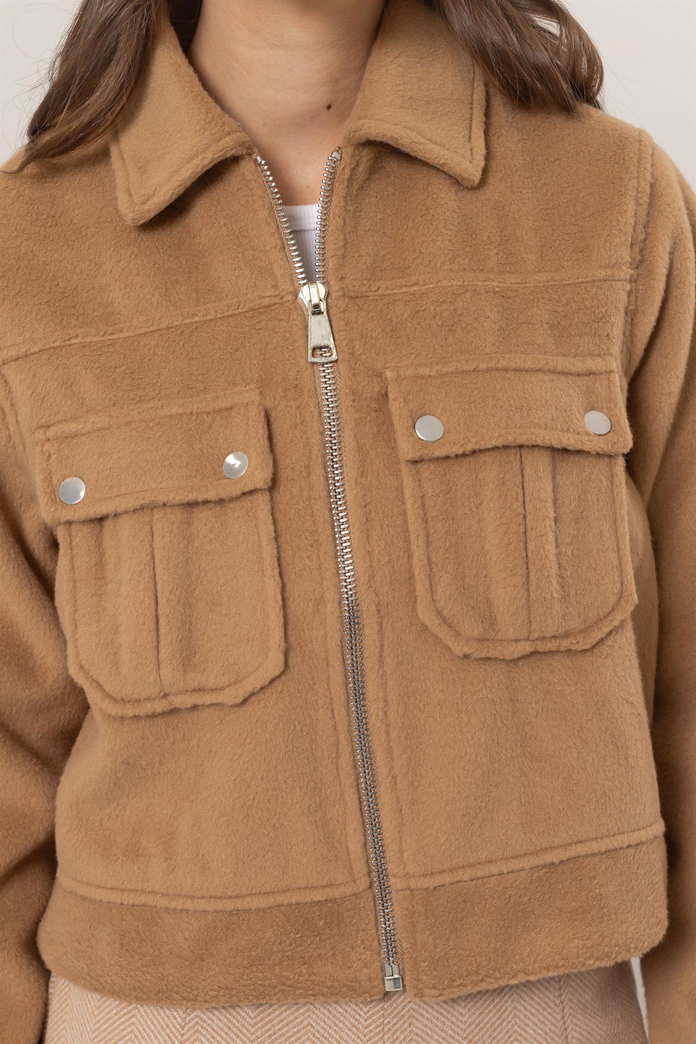 Brushed Short Jacket in Taupe