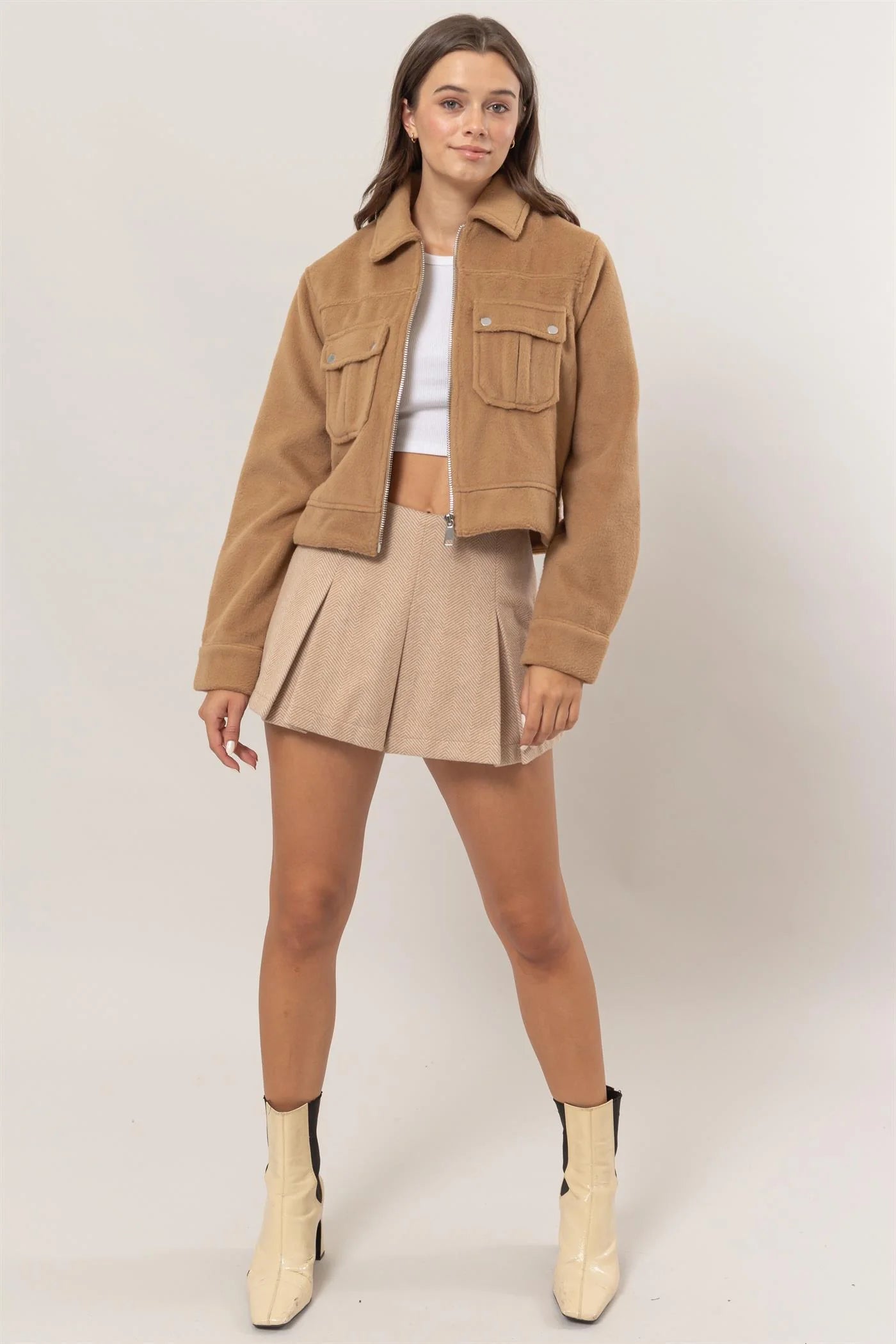 Brushed Short Jacket in Taupe