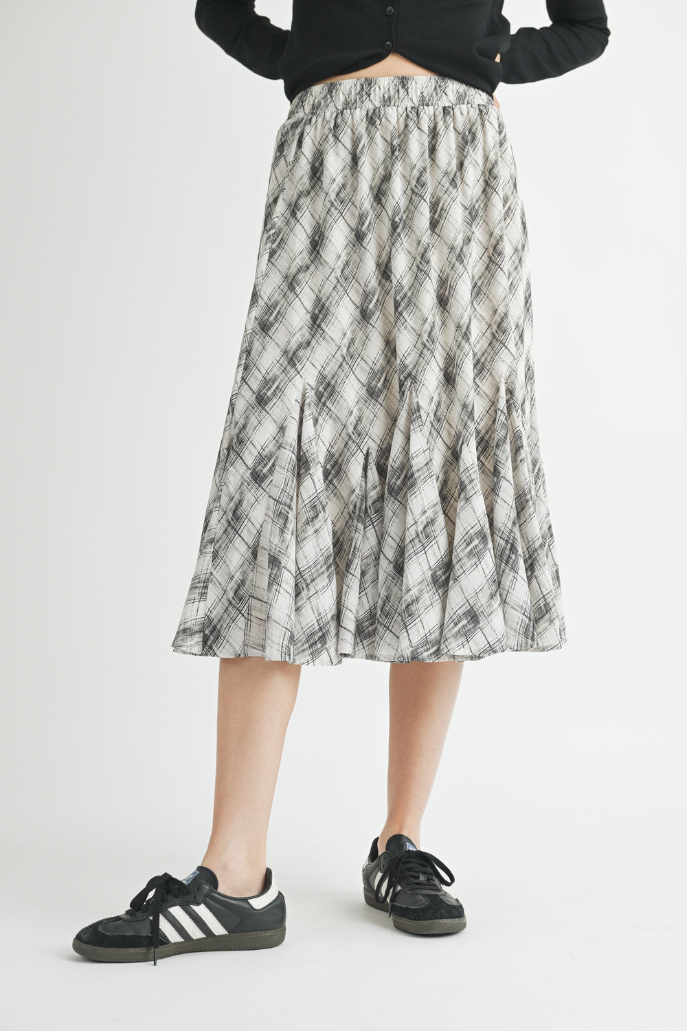 Checker Print Midi Skirt