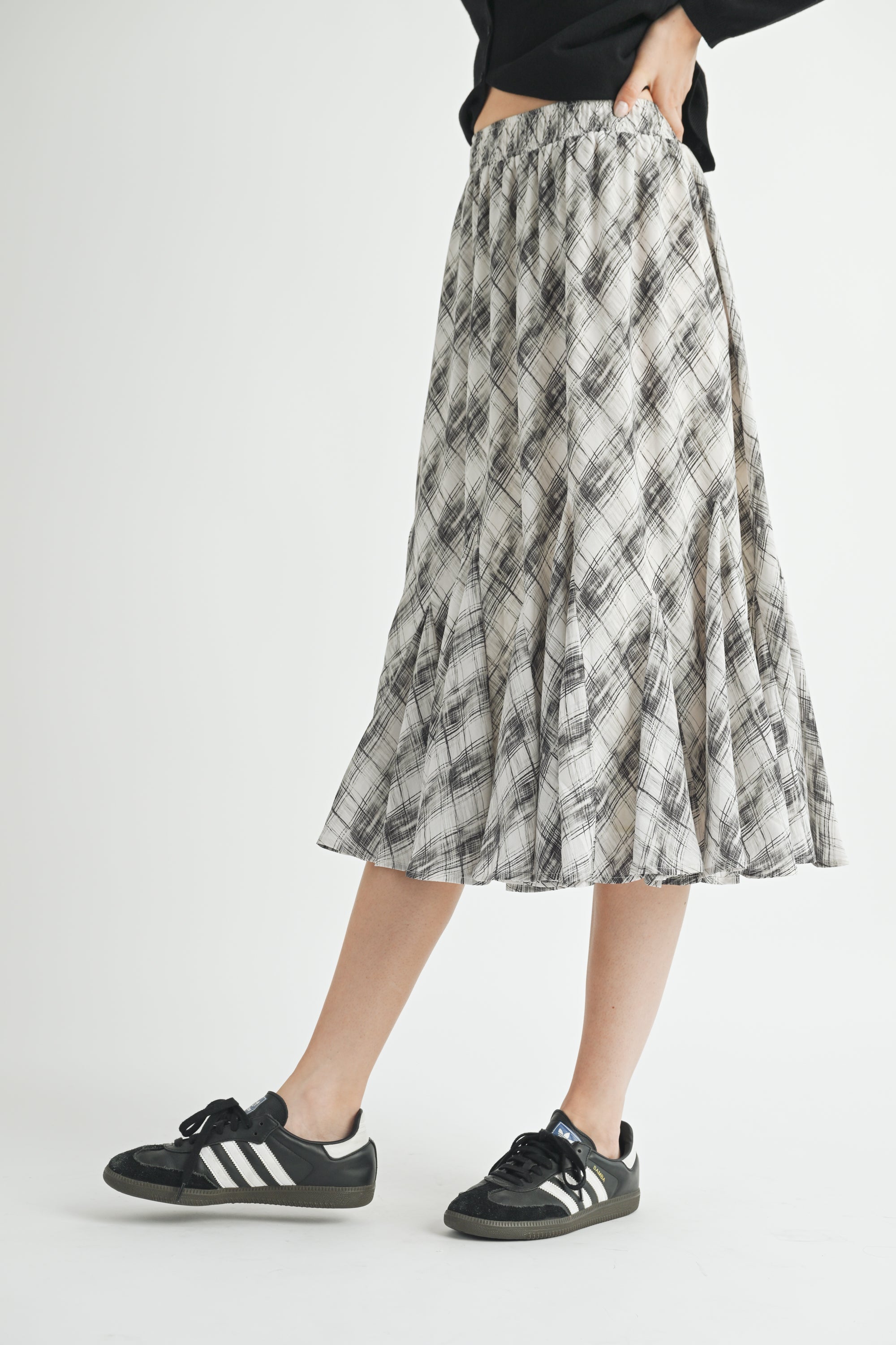 Checker Print Midi Skirt