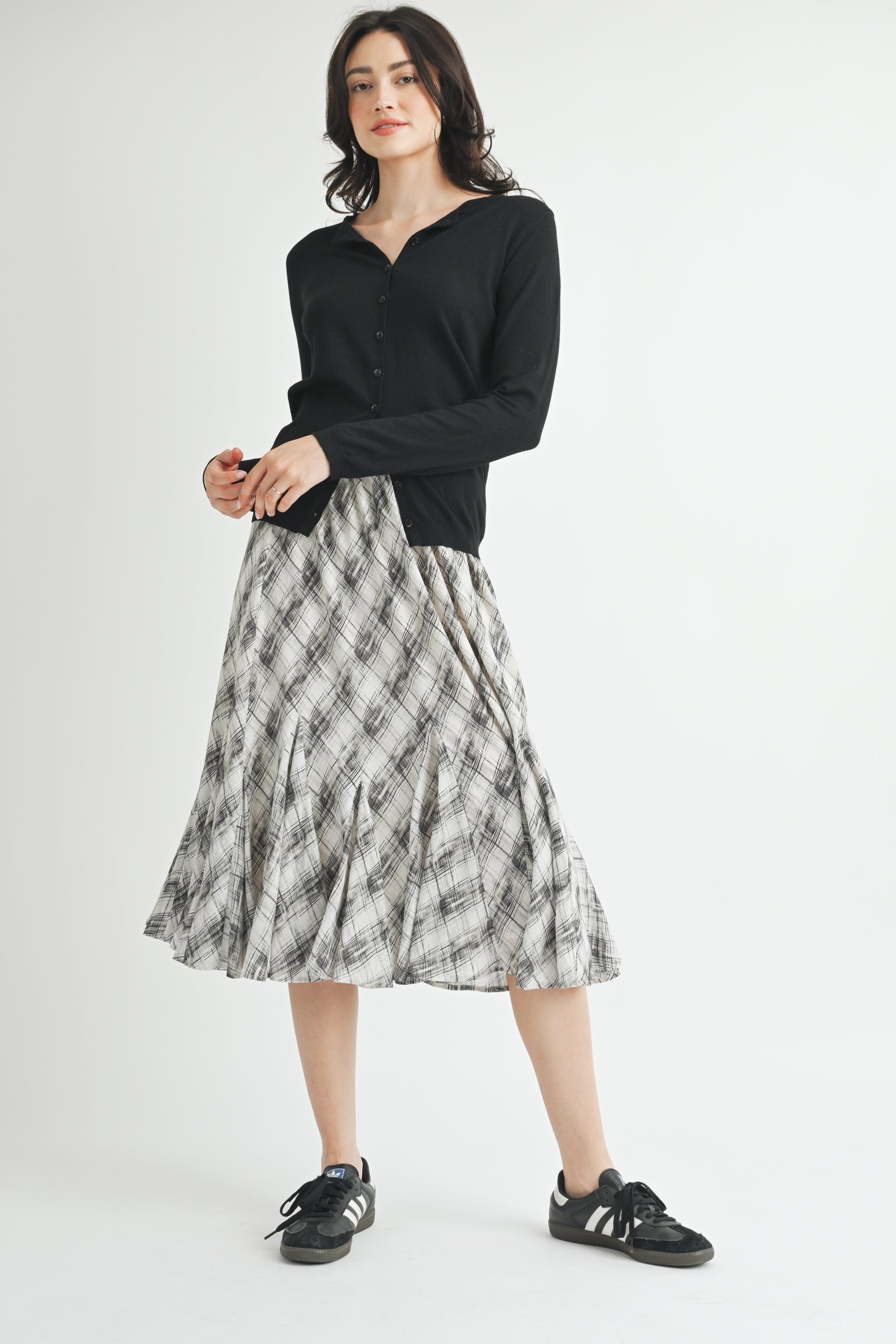 Checker Print Midi Skirt