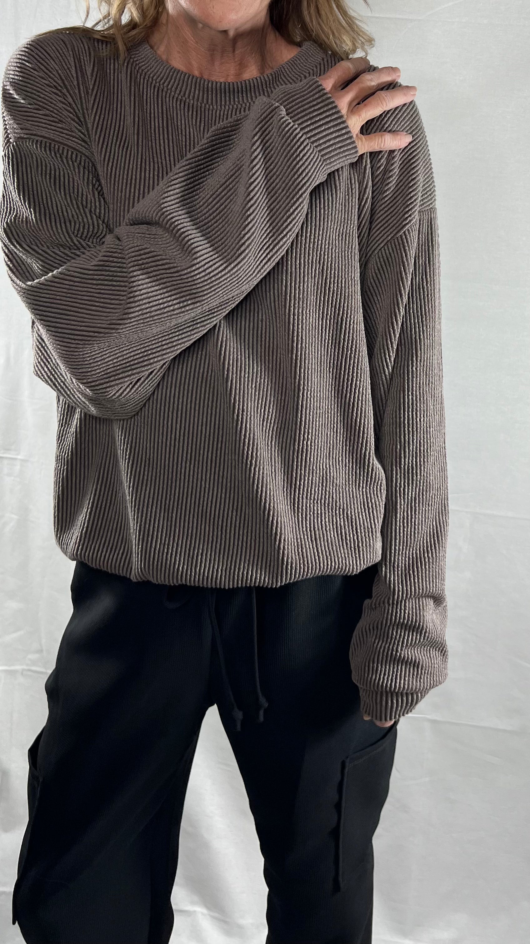 Striped Textured Knit comfy sweatshirt