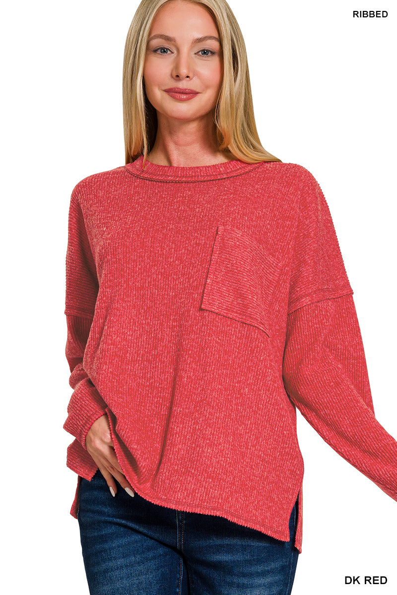 Ribbed Mélange Hacci Sweater in Dark Red