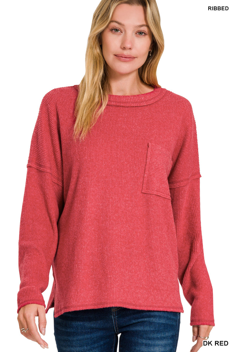 Ribbed Mélange Hacci Sweater in Dark Red