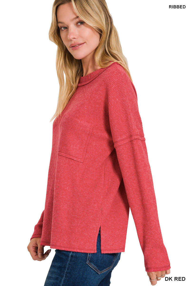 Ribbed Mélange Hacci Sweater in Dark Red