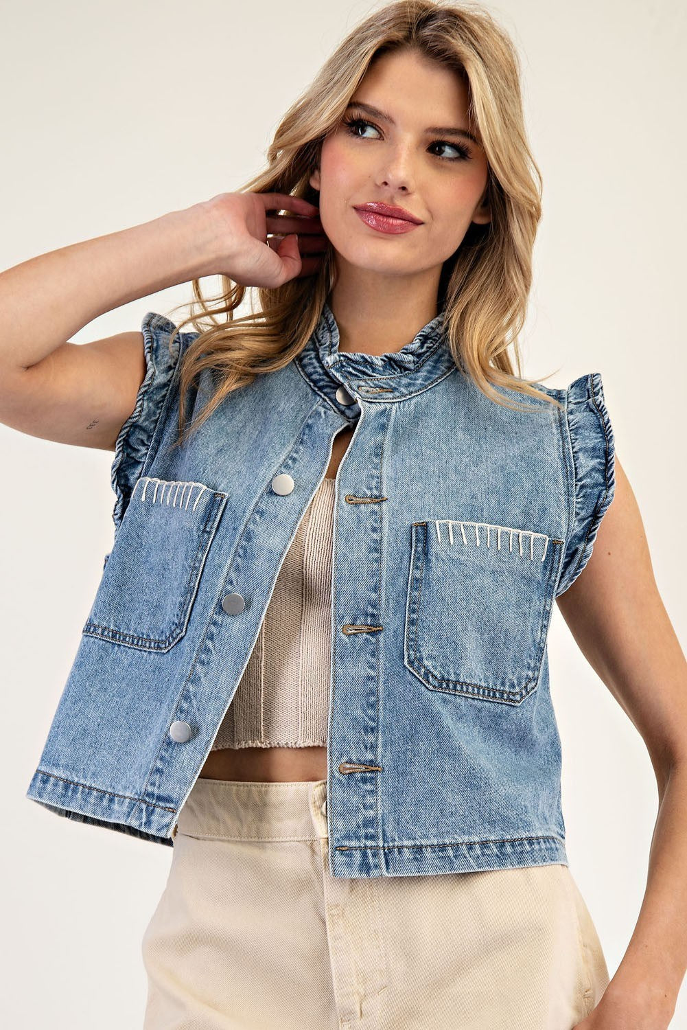 Ruffled Denim Vest