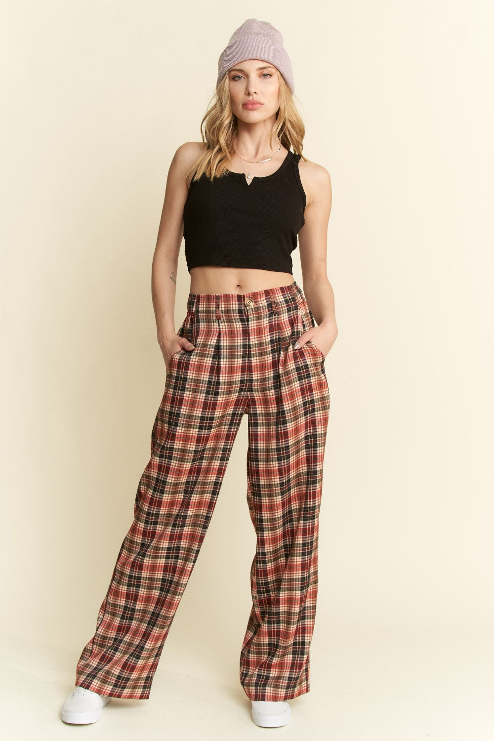 Plaid Pleated Pants