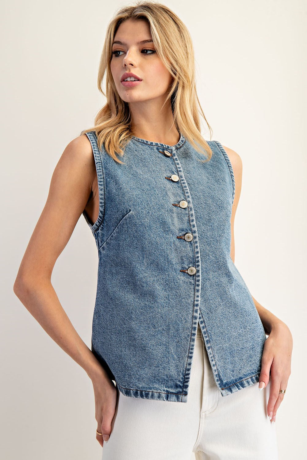 Denim Button Up Vest