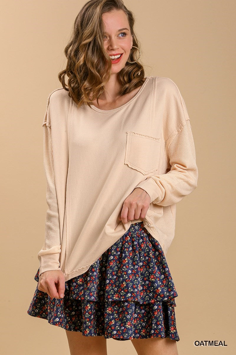 Waffle Knit French Terry Top in Oatmeal