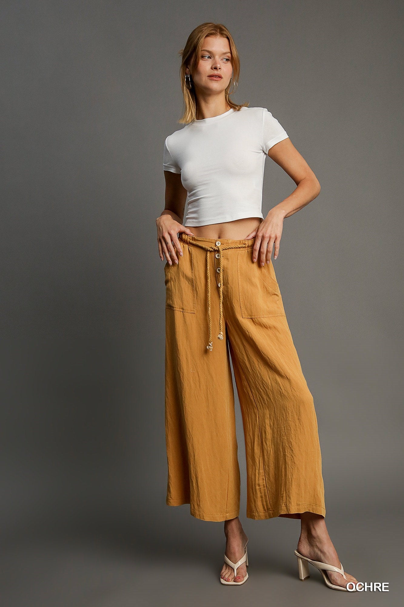 Snow Washed Wide Leg Pants in Ochre