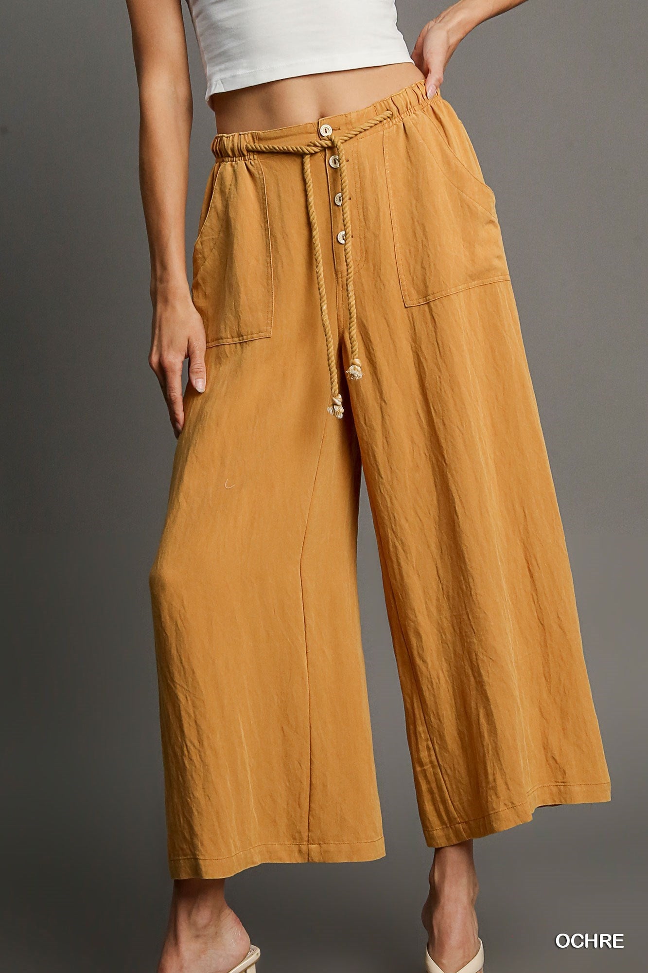 Snow Washed Wide Leg Pants in Ochre