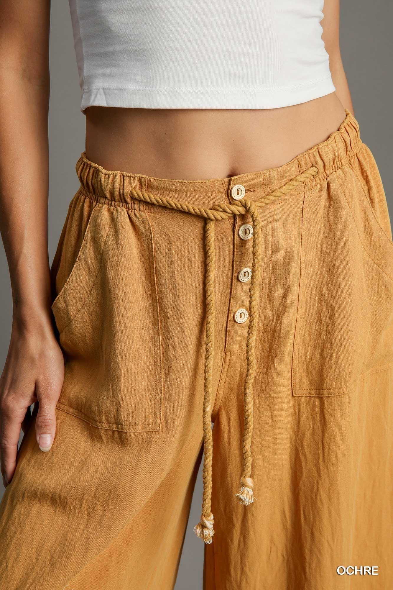 Snow Washed Wide Leg Pants in Ochre