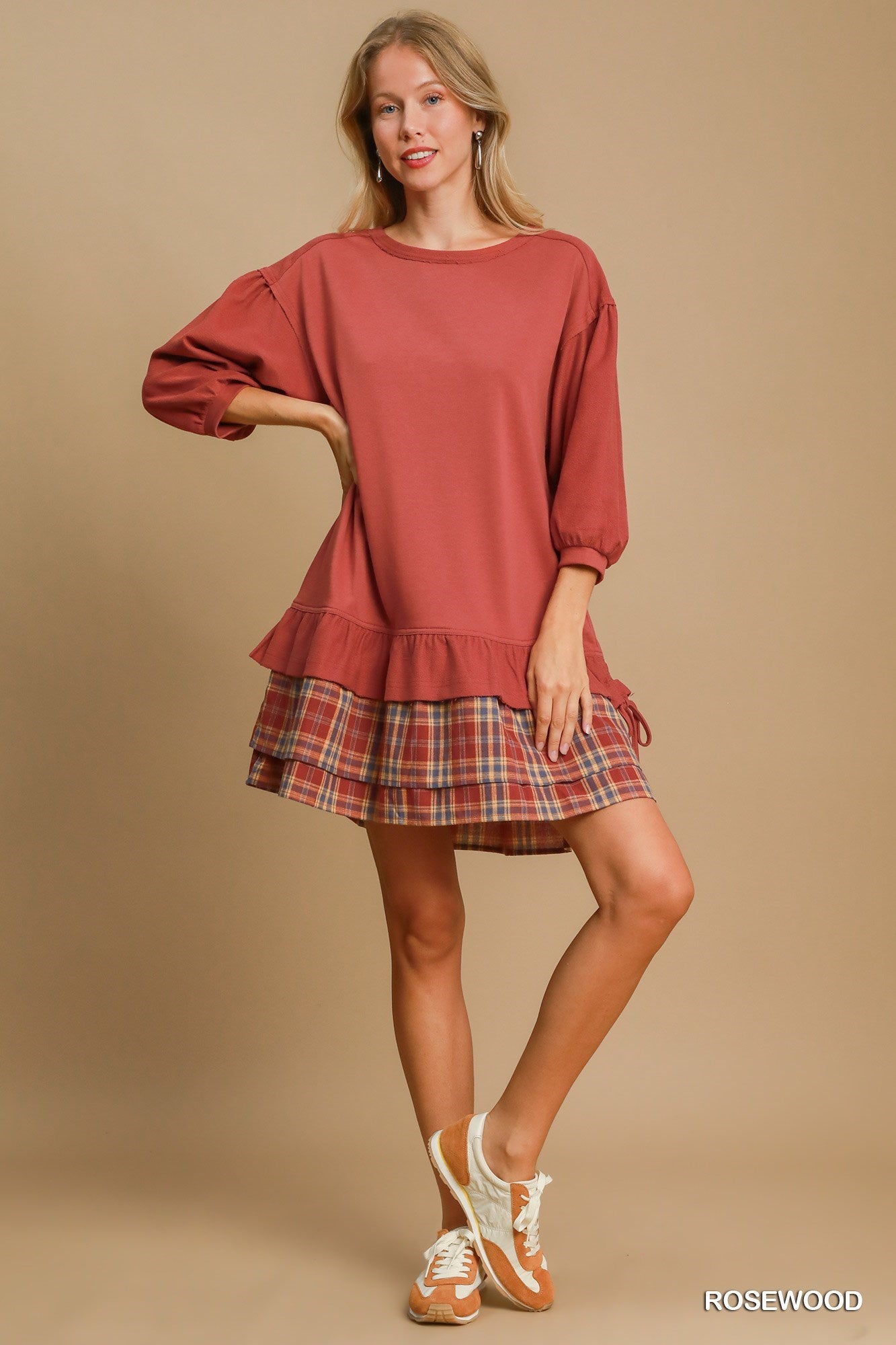 French Terry Layered Mini Dress in Rosewood