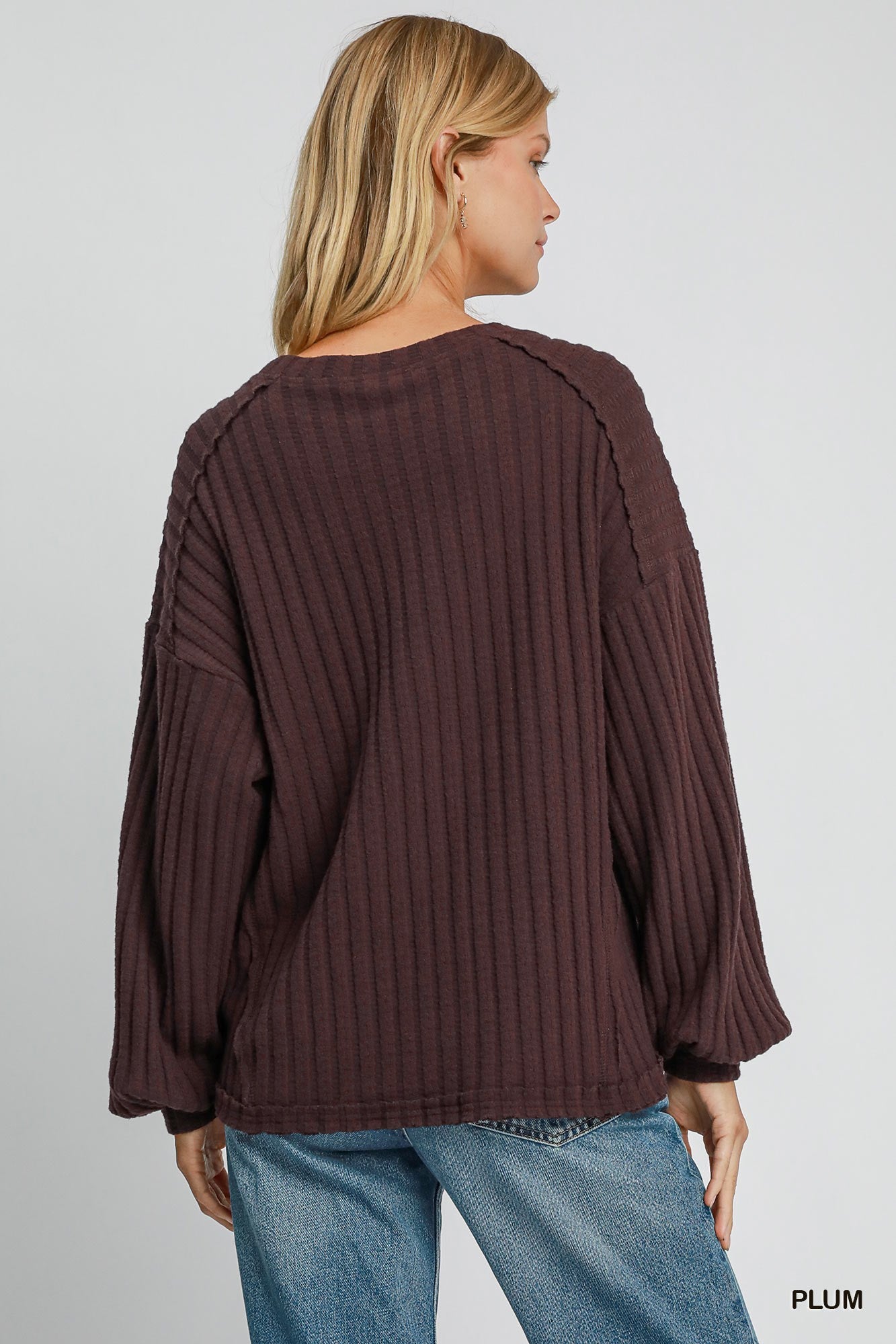 Brushed Wide Ribbed Sweater in Plum