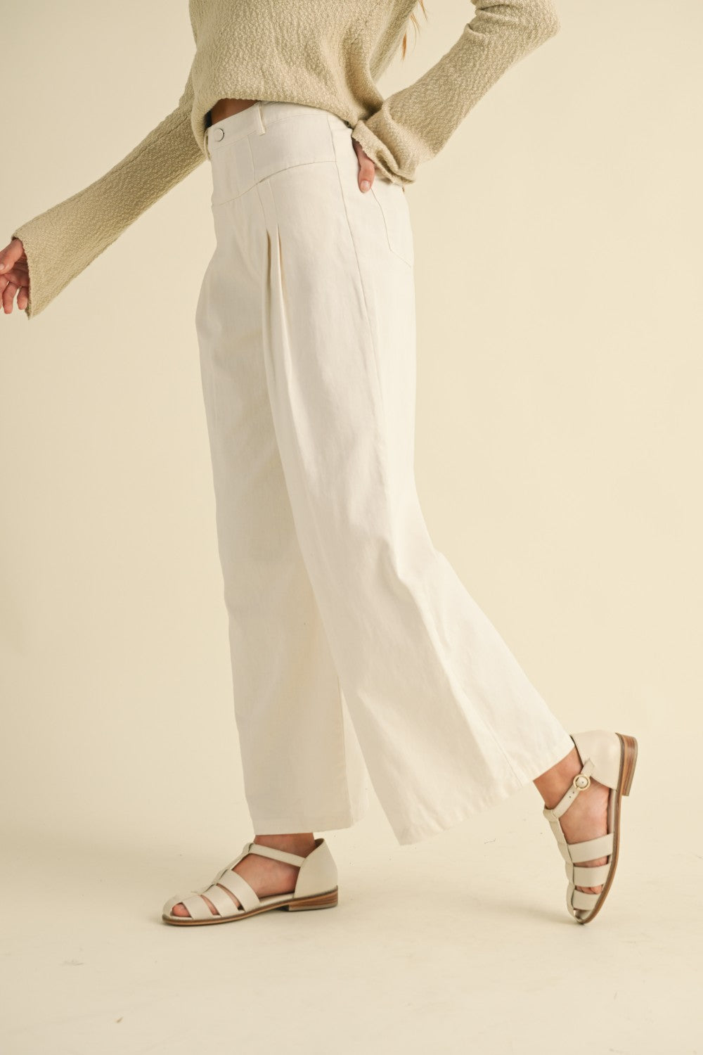 High Waisted Wide Leg Pants in White