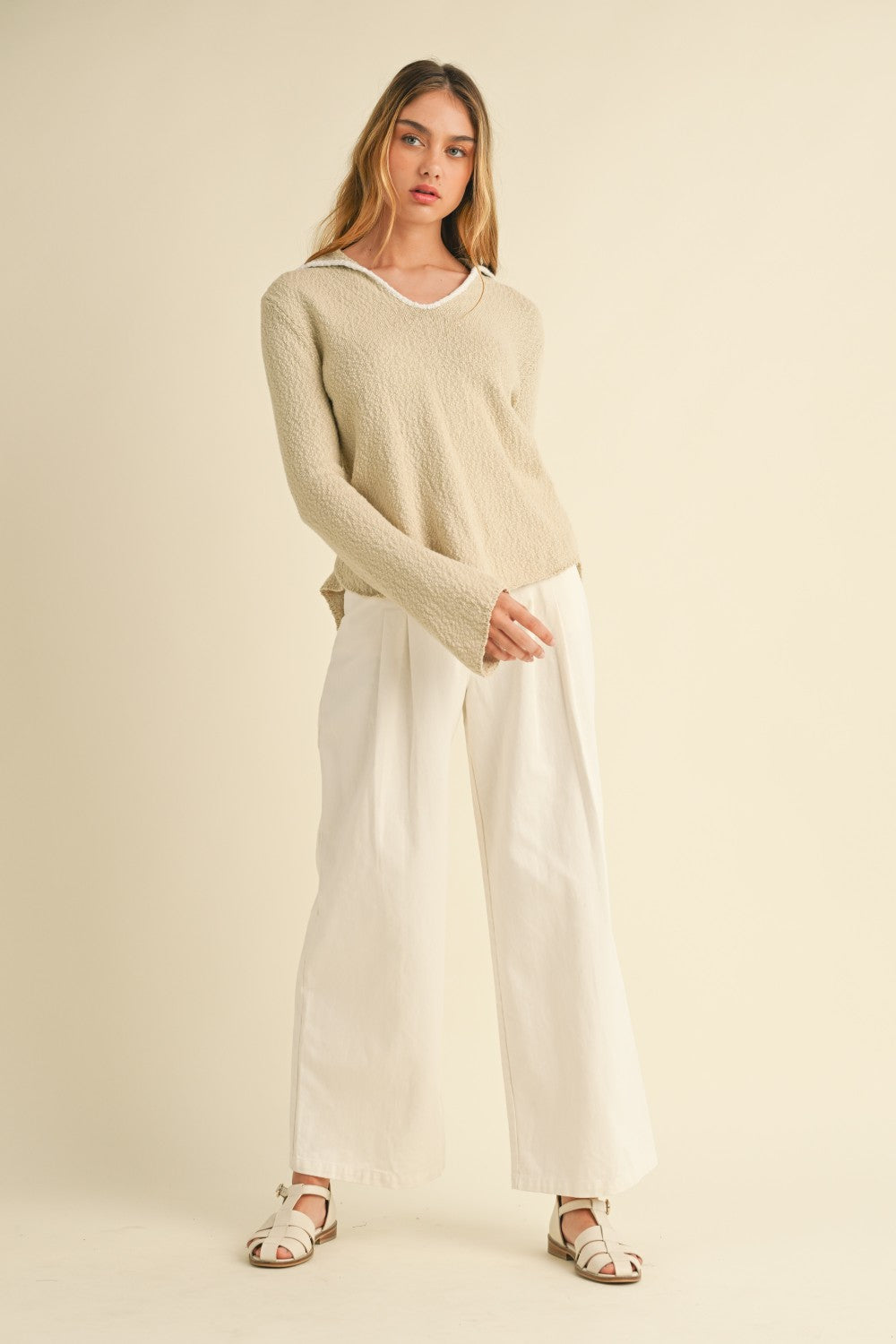 High Waisted Wide Leg Pants in White