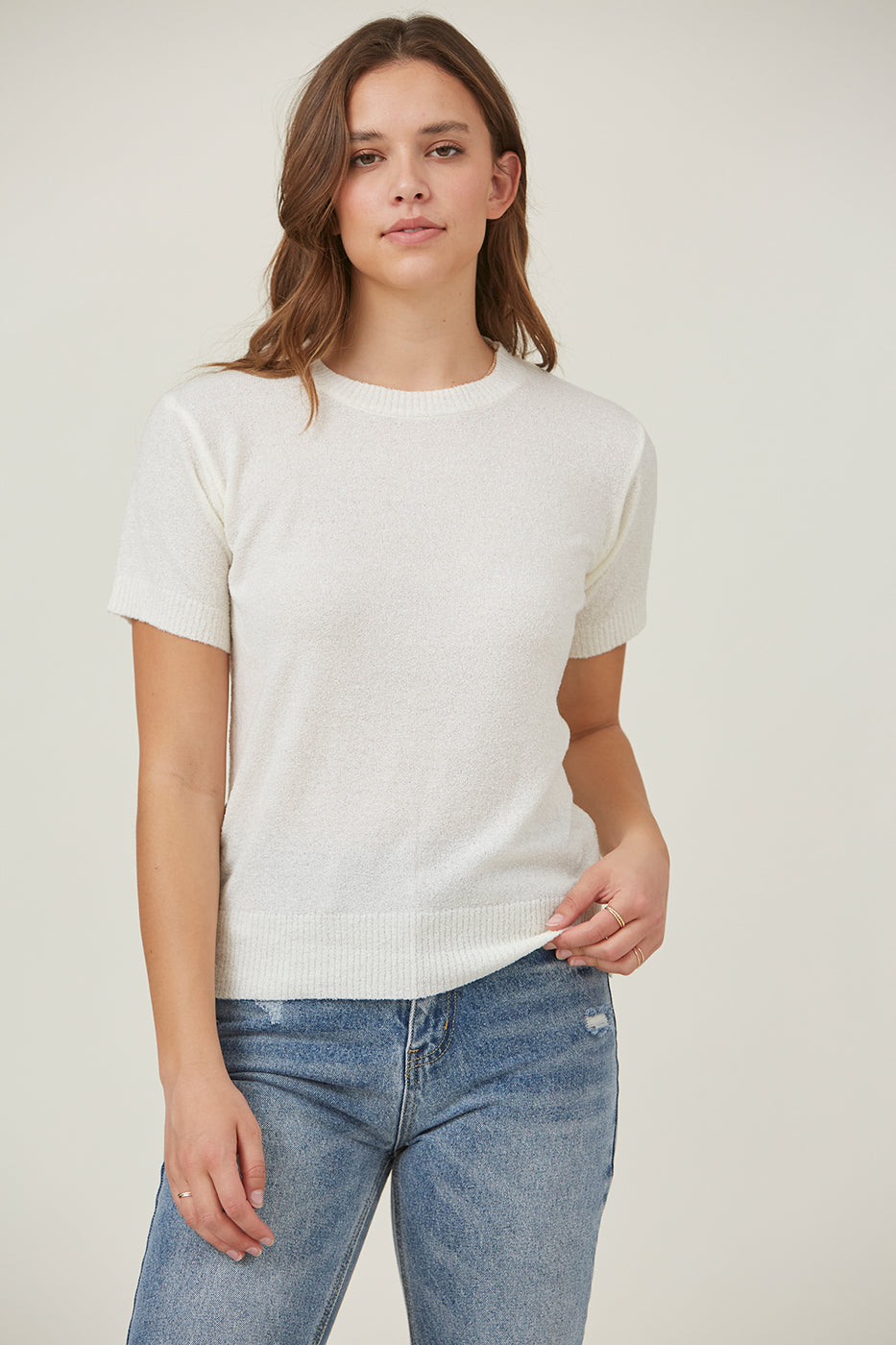 Brushed Textured Lightweight Knit Tee Shirt