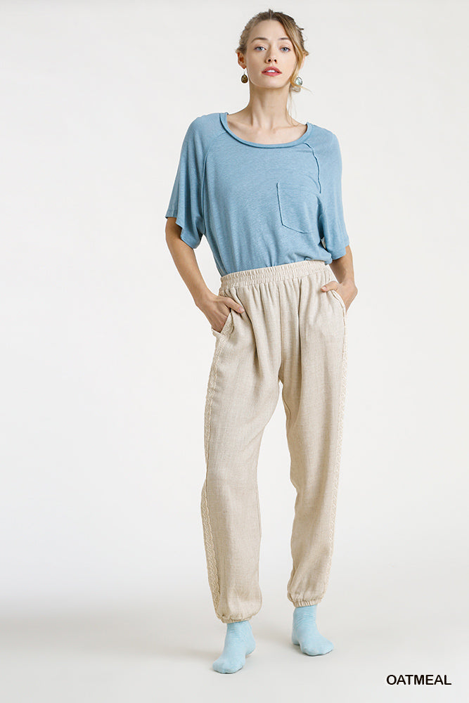 Linen Joggers with Side Lace in Oatmeal