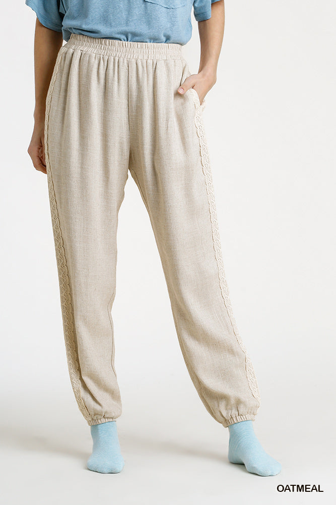 Linen Joggers with Side Lace in Oatmeal