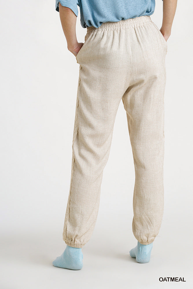 Linen Joggers with Side Lace in Oatmeal