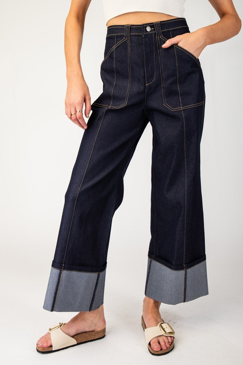 Cuff Detail Denim Pants