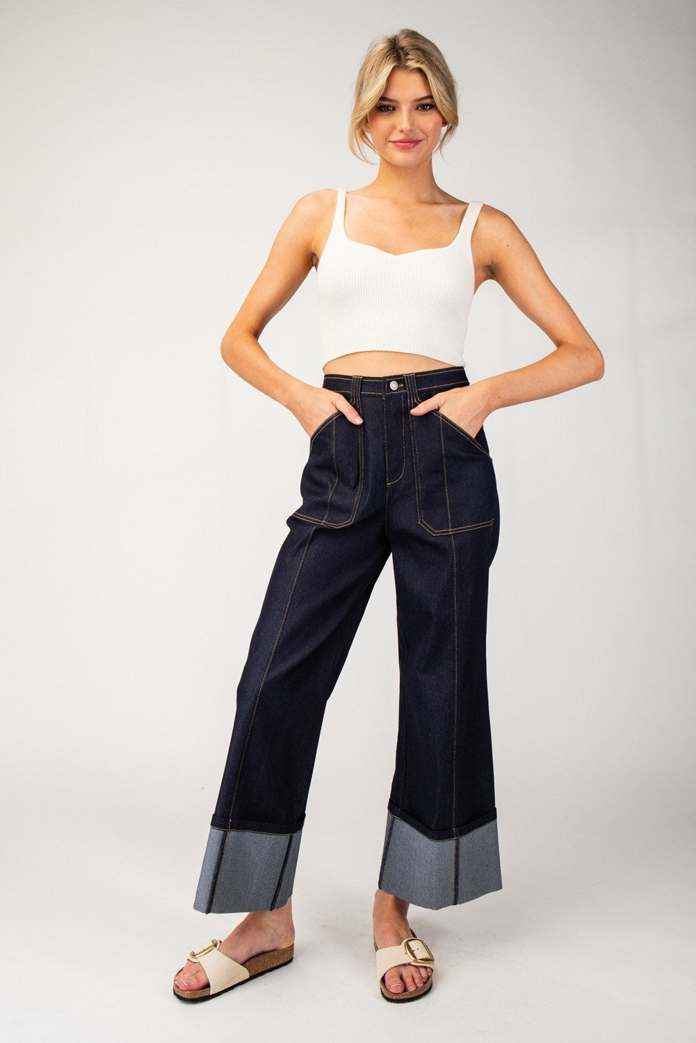 Cuff Detail Denim Pants